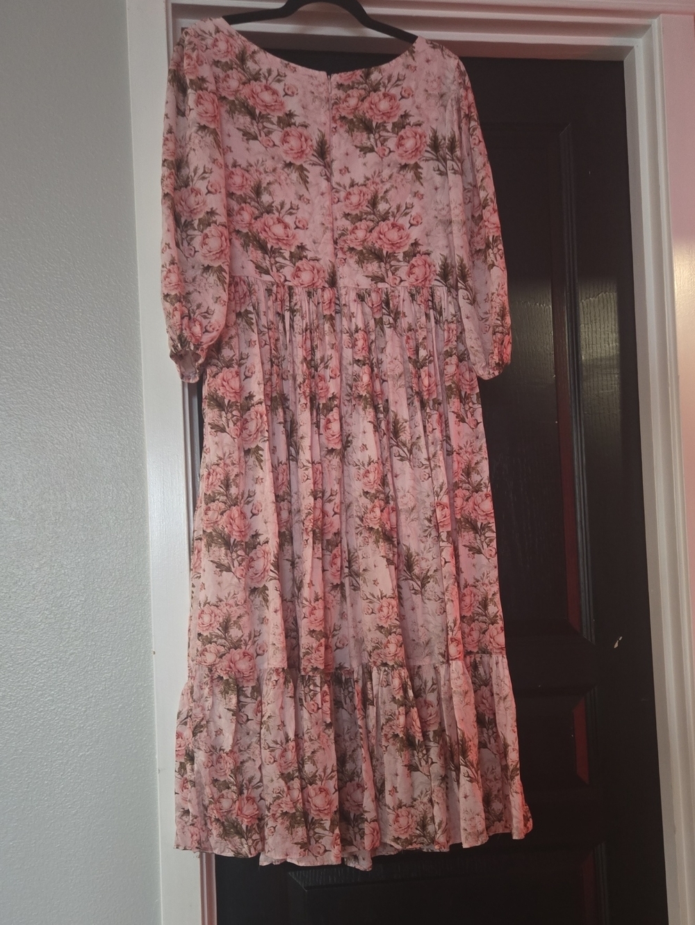 JessaKae Freshly Picked Pink Rose Print Midi Dress with Puff Sleeves Size Large - Picture 3 of 7